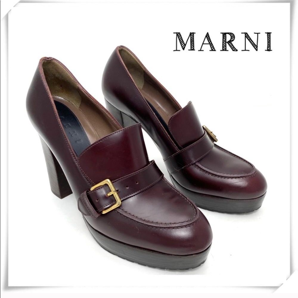 Marni Burgundy Buckle Strap Platform Loafer Heel